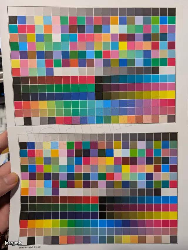 "ICM without ICC selected" (top) and "No Color Adjustment" (bottom). Notice the rich cyan and the more accurate red.